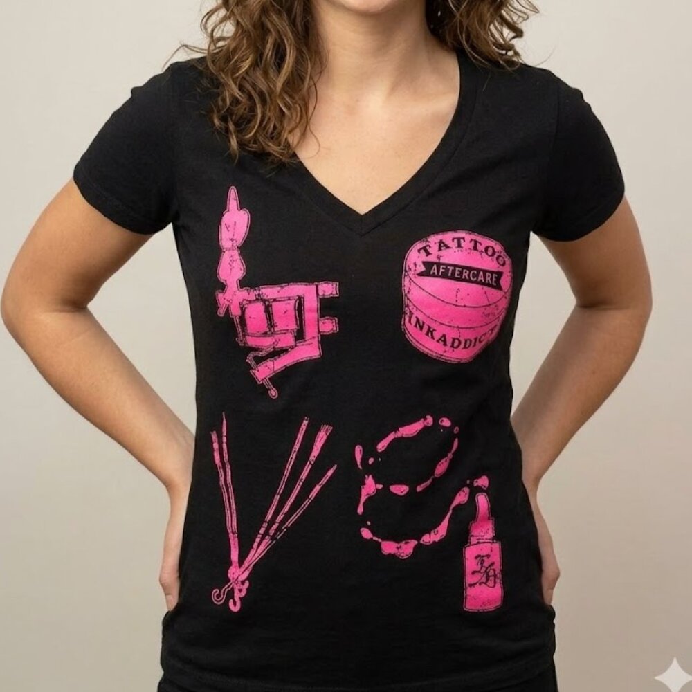 InkAddict Women's Black T-Shirt - Tattoo Inspired Love Tee for Women Size M